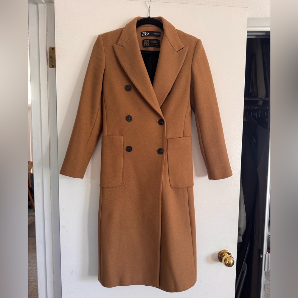 Zara Double-Breasted Tan Wool Coat